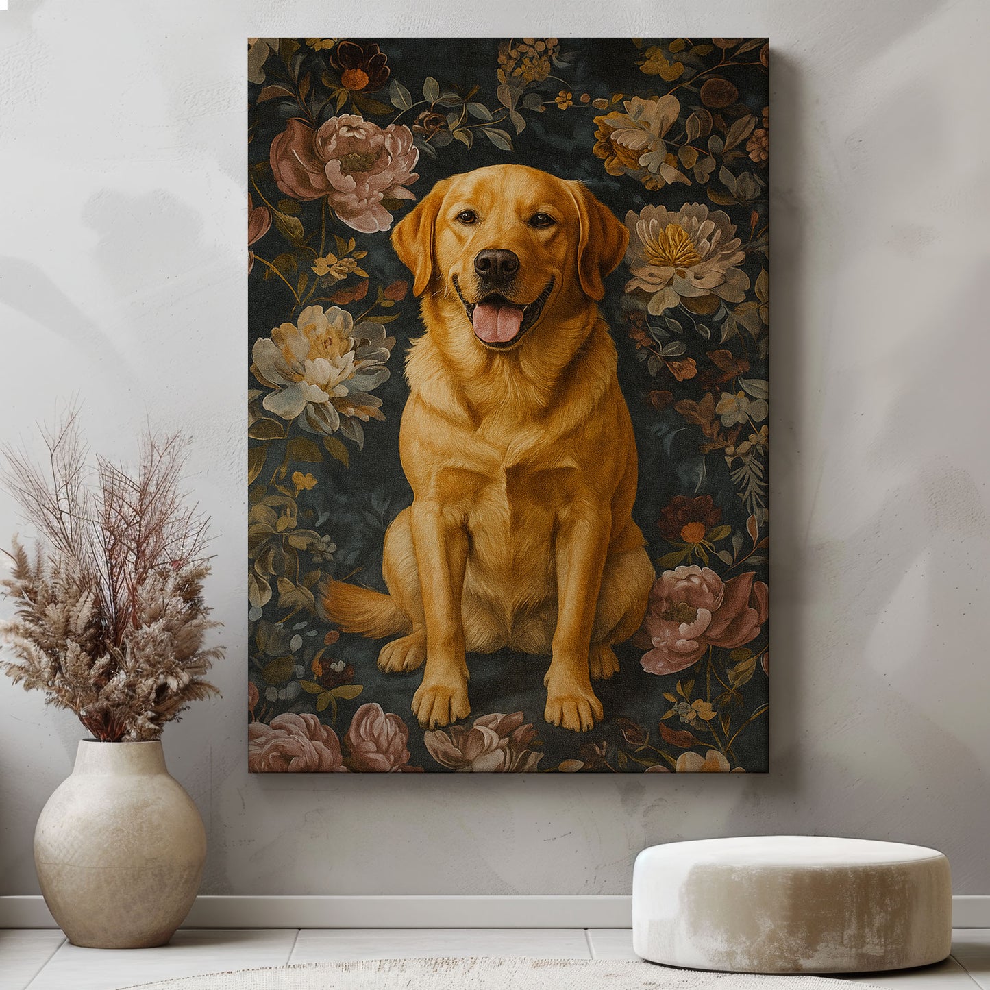 Rustic Labrador Canvas Wall Art – Floral Hunting Cabin Décor