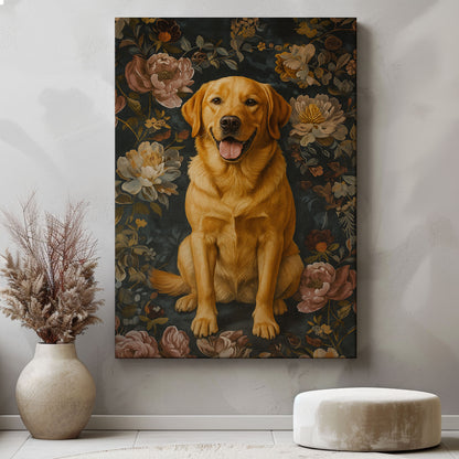 Rustic Labrador Canvas Wall Art – Floral Hunting Cabin Décor