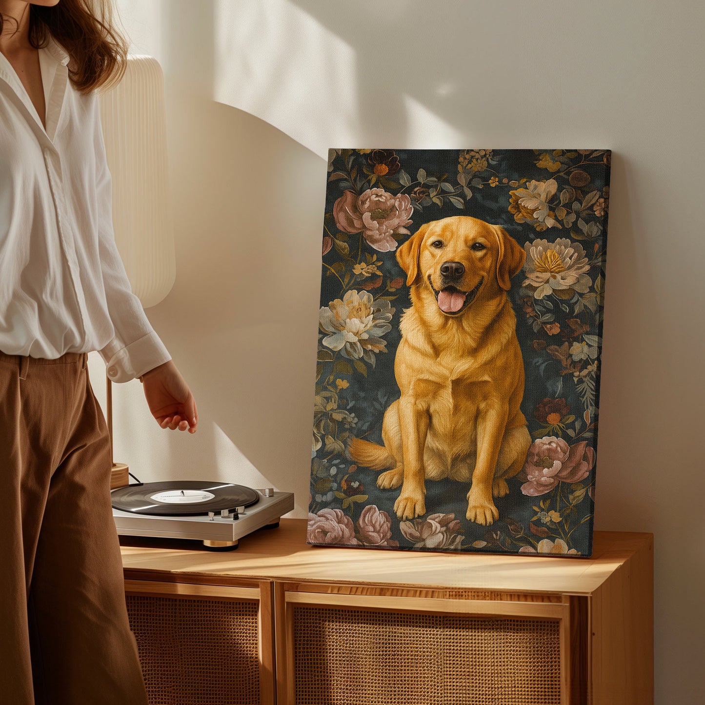 Rustic Labrador Canvas Wall Art – Floral Hunting Cabin Décor