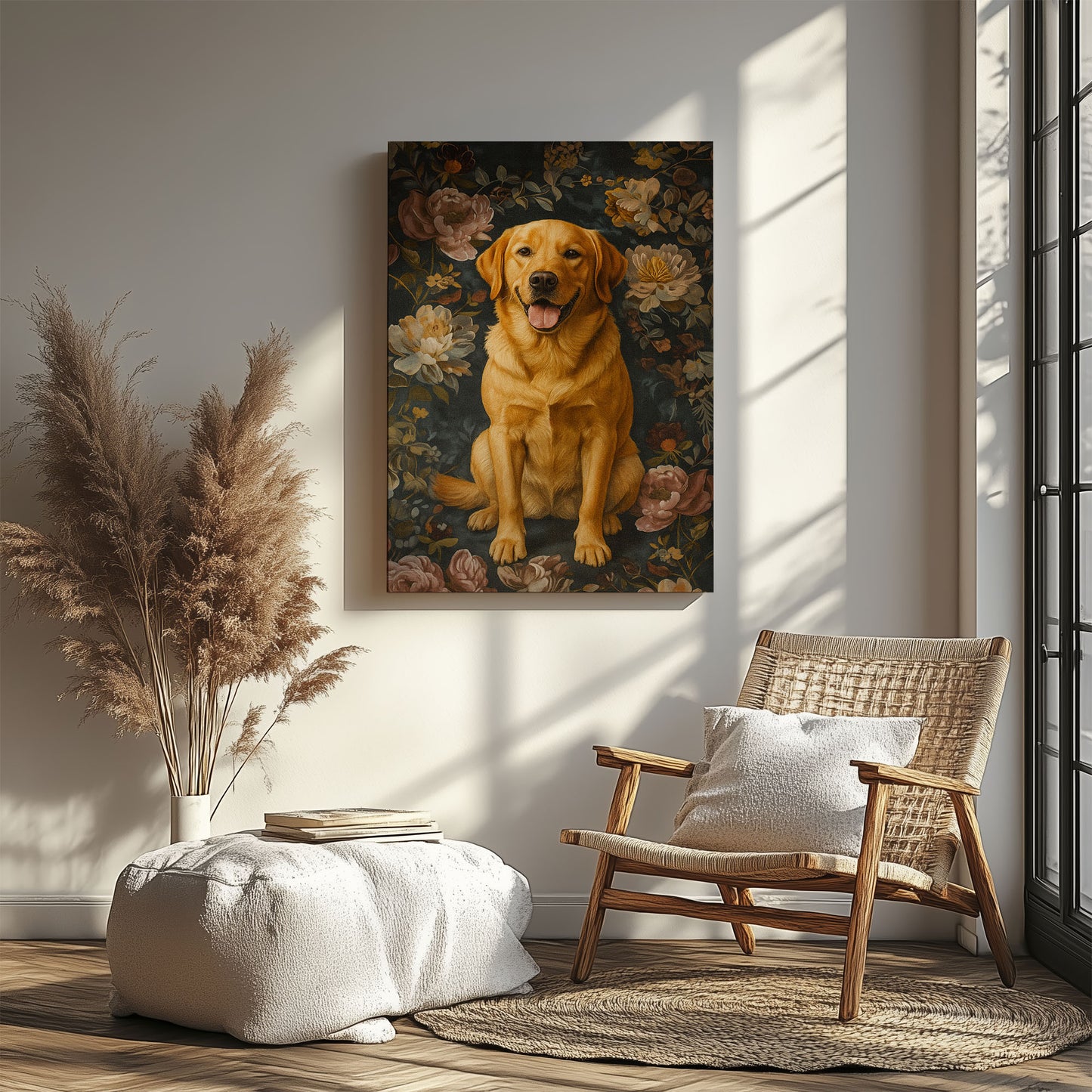 Rustic Labrador Canvas Wall Art – Floral Hunting Cabin Décor