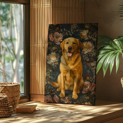 Rustic Labrador Canvas Wall Art – Floral Hunting Cabin Décor