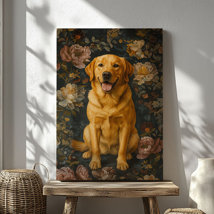 Rustic Labrador Canvas Wall Art – Floral Hunting Cabin Décor