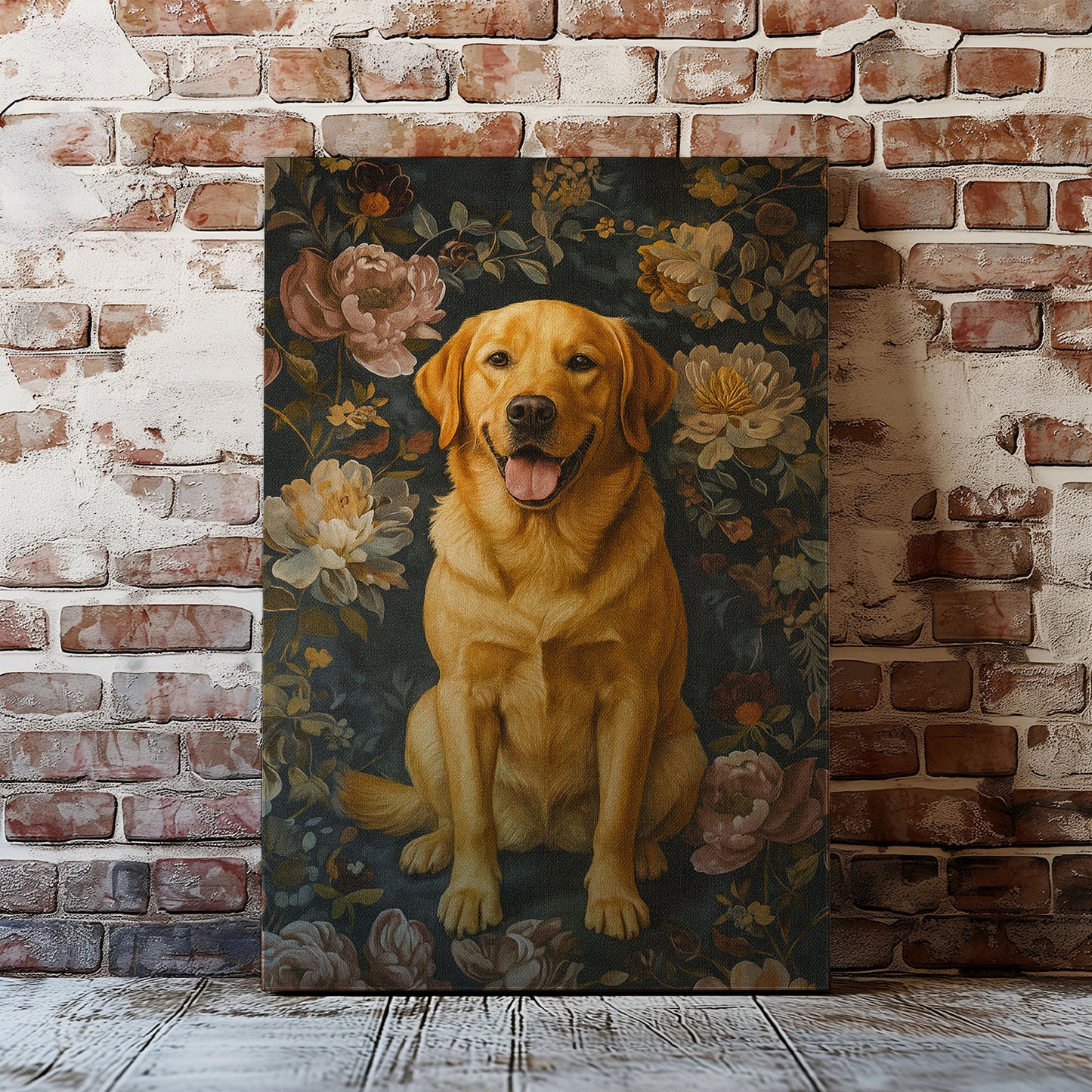 Rustic Labrador Canvas Wall Art – Floral Hunting Cabin Décor