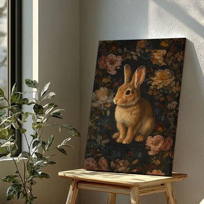 Vintage Rabbit Floral Canvas Print – Wildlife Forest Wall Art