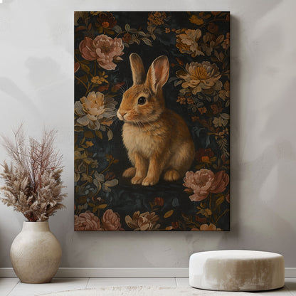 Vintage Rabbit Floral Canvas Print – Wildlife Forest Wall Art
