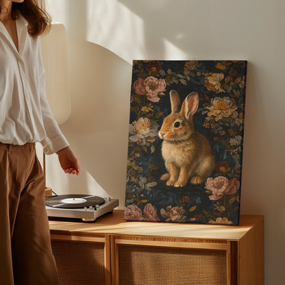 Vintage Rabbit Floral Canvas Print – Wildlife Forest Wall Art