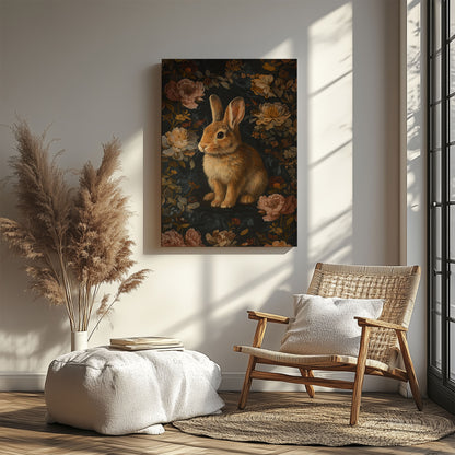 Vintage Rabbit Floral Canvas Print – Wildlife Forest Wall Art