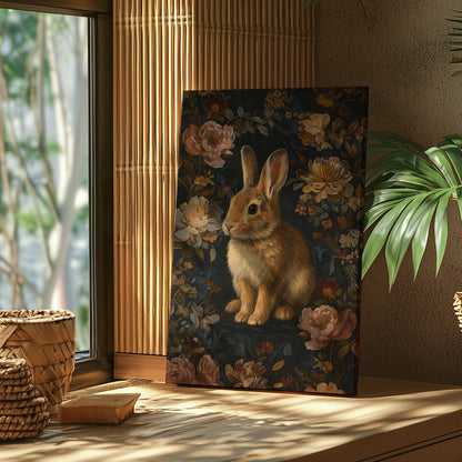Vintage Rabbit Floral Canvas Print – Wildlife Forest Wall Art