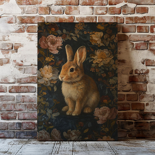 Vintage Rabbit Floral Canvas Print – Wildlife Forest Wall Art