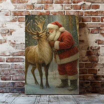 Christmas Deer Hunting Cabin Décor – Santa with Reindeer Canvas Print