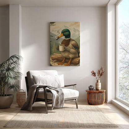 Funny Duck Coffee & Cigar Canvas – Rustic Cabin Wall Art Gift for Hunters & Lodge Decor