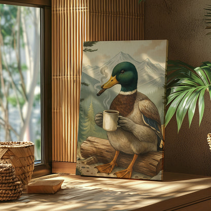 Funny Duck Coffee & Cigar Canvas – Rustic Cabin Wall Art Gift for Hunters & Lodge Decor