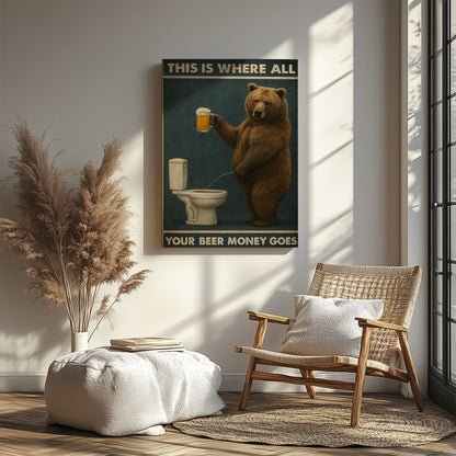 Funny Beer Bear Canvas – Hilarious Bathroom & Bar Wall Art