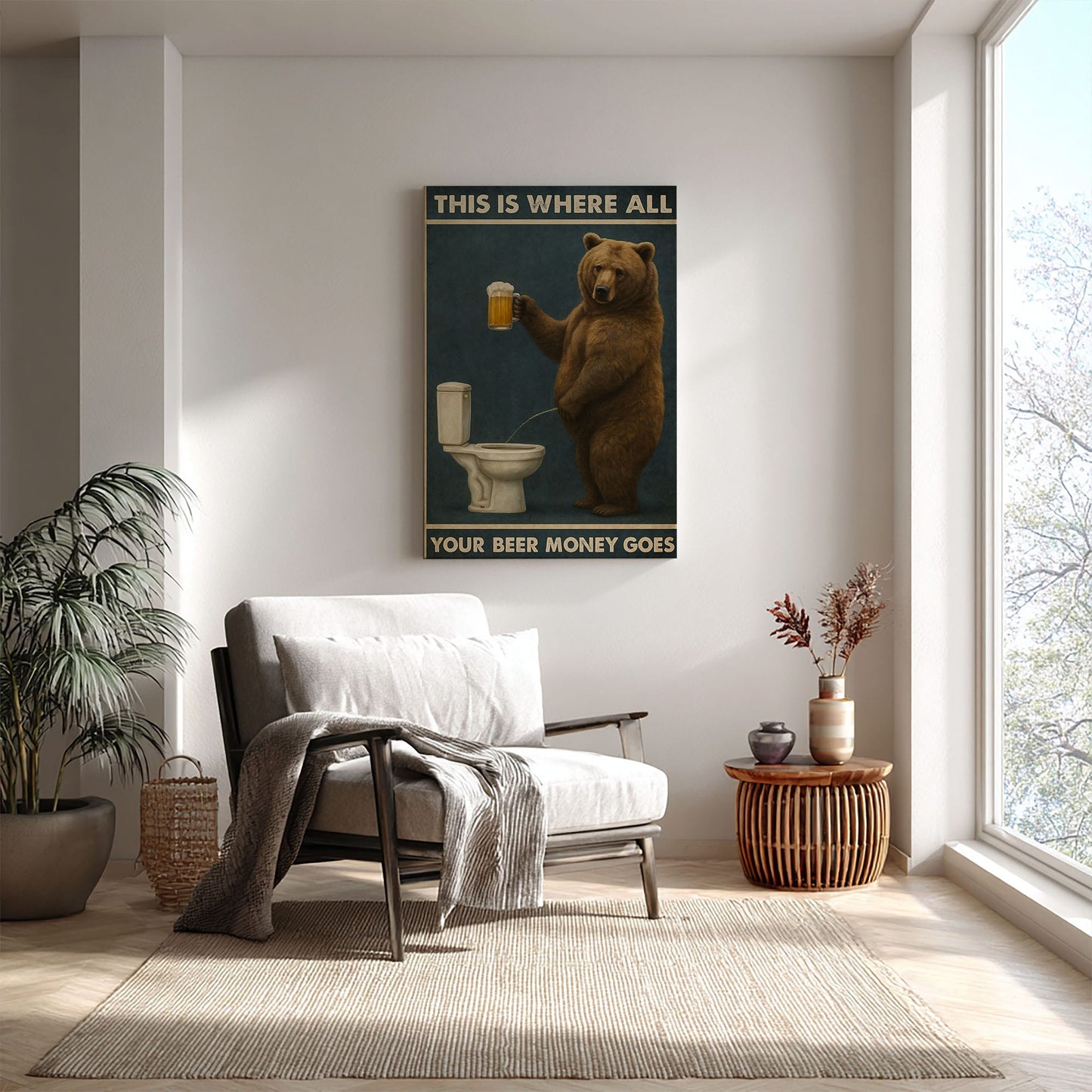 Funny Beer Bear Canvas – Hilarious Bathroom & Bar Wall Art