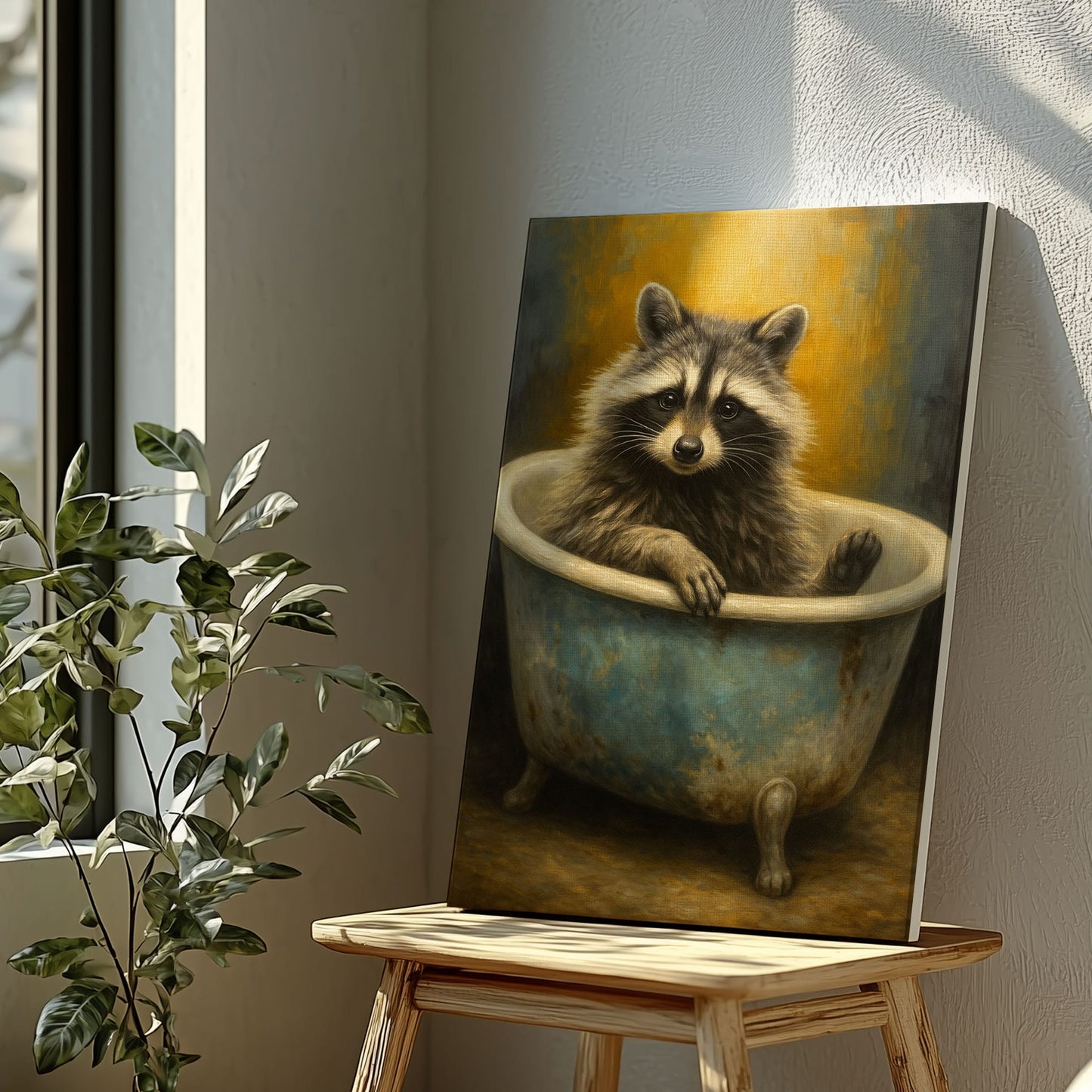 Cute Raccoon Bathroom Canvas Wall Art