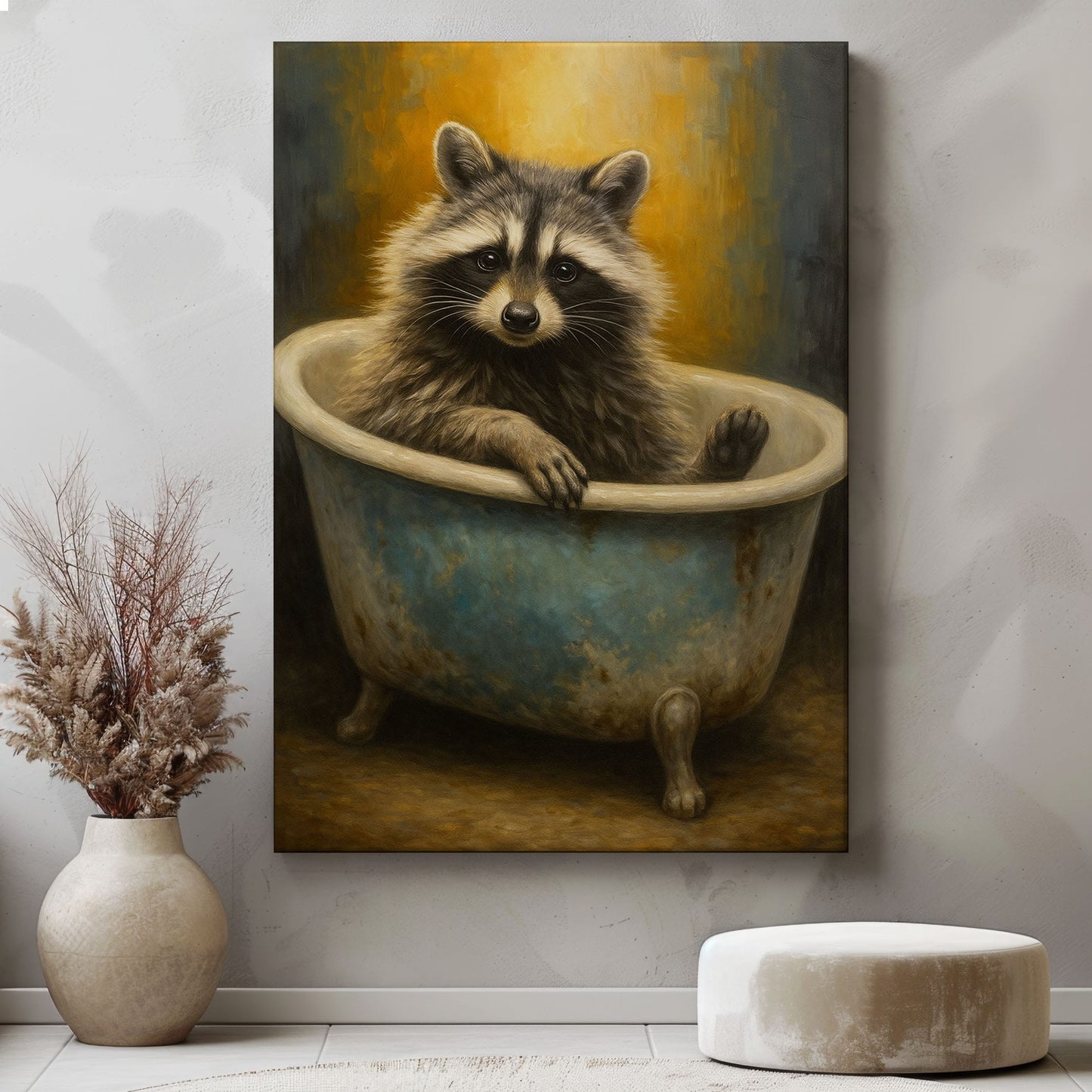 Cute Raccoon Bathroom Canvas Wall Art