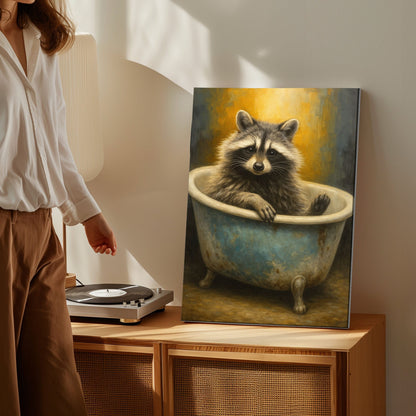 Cute Raccoon Bathroom Canvas Wall Art