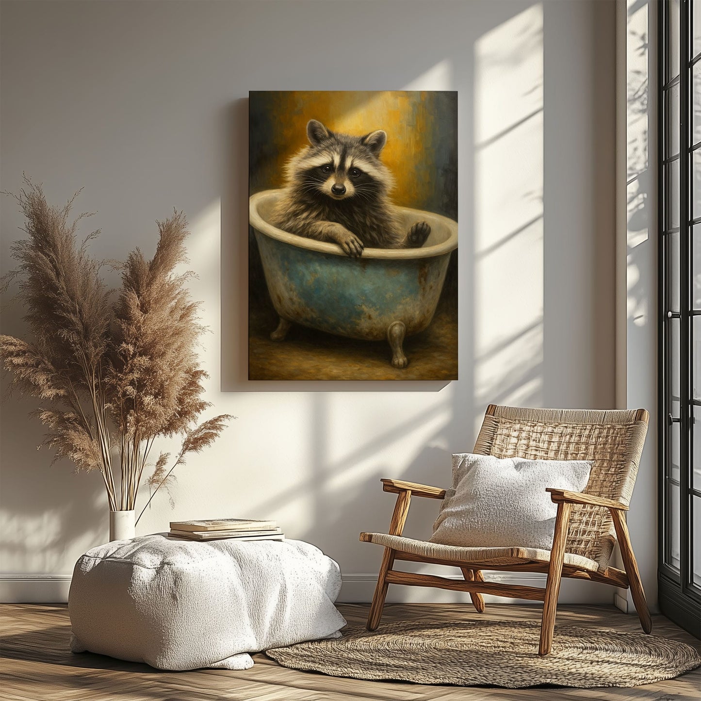 Cute Raccoon Bathroom Canvas Wall Art