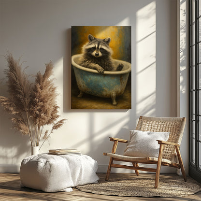 Cute Raccoon Bathroom Canvas Wall Art