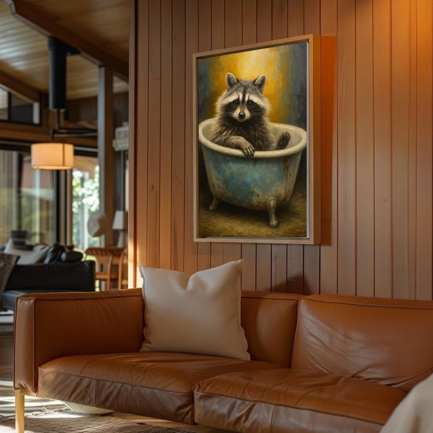 Cute Raccoon Bathroom Canvas Wall Art