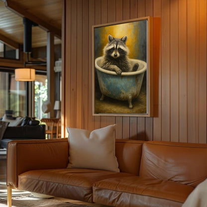 Cute Raccoon Bathroom Canvas Wall Art