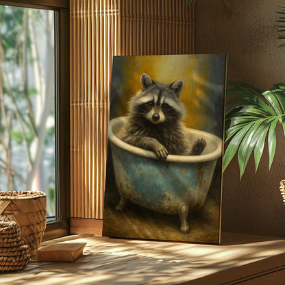 Cute Raccoon Bathroom Canvas Wall Art