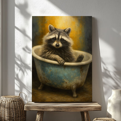 Cute Raccoon Bathroom Canvas Wall Art