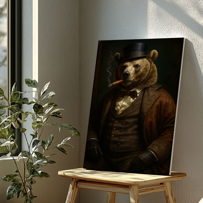 Cigar Bear Canvas Dapper Smoking Bear Vintage Wall Art