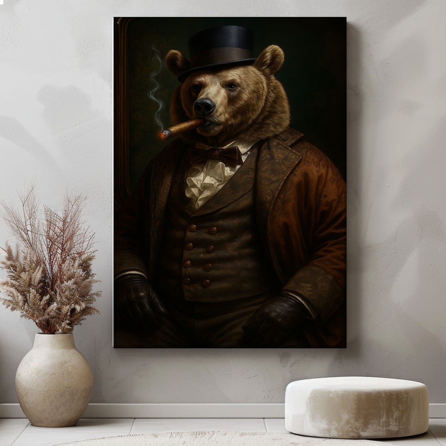 Cigar Bear Canvas Dapper Smoking Bear Vintage Wall Art