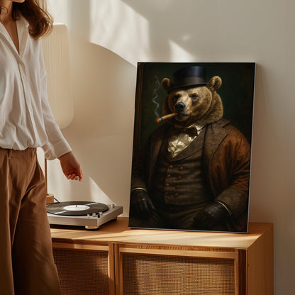 Cigar Bear Canvas Dapper Smoking Bear Vintage Wall Art