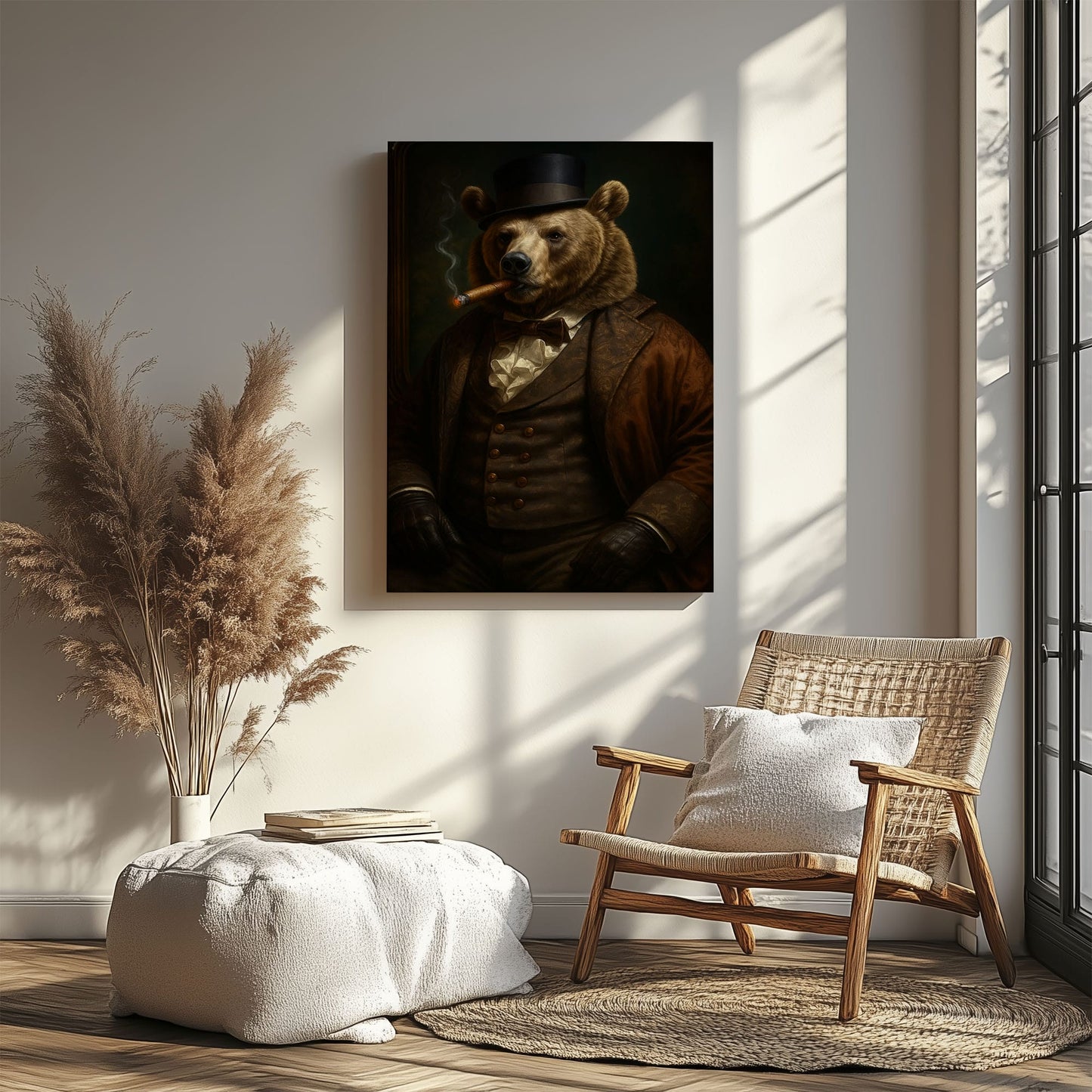 Cigar Bear Canvas Dapper Smoking Bear Vintage Wall Art