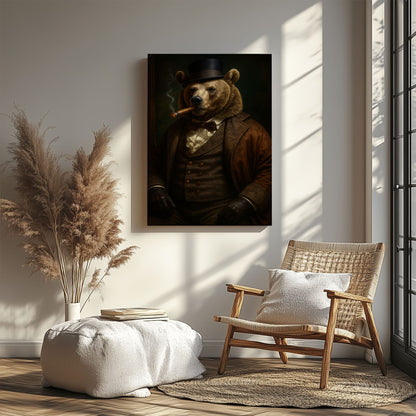 Cigar Bear Canvas Dapper Smoking Bear Vintage Wall Art