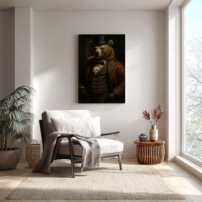 Cigar Bear Canvas Dapper Smoking Bear Vintage Wall Art