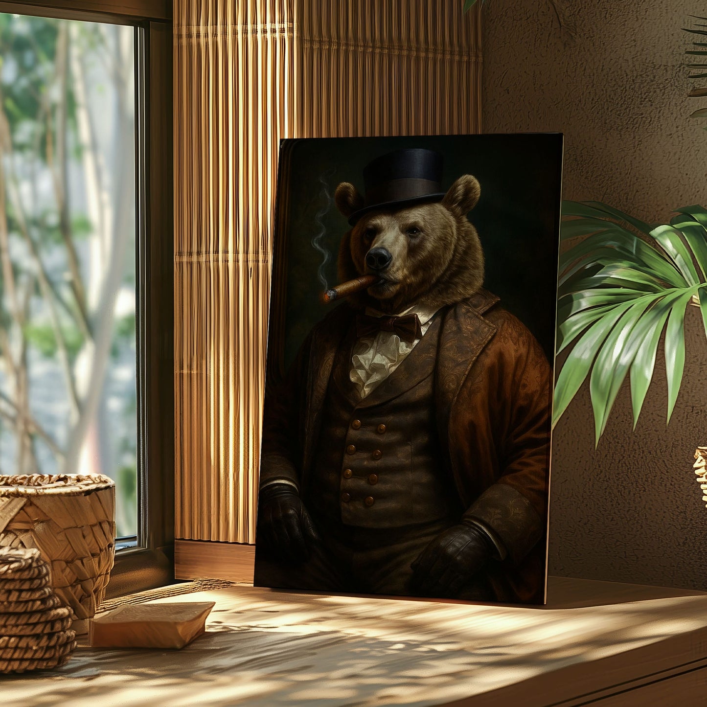 Cigar Bear Canvas Dapper Smoking Bear Vintage Wall Art