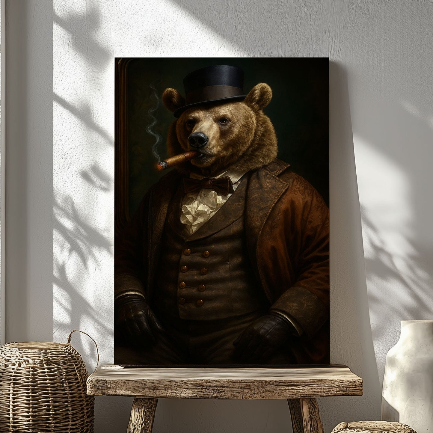 Cigar Bear Canvas Dapper Smoking Bear Vintage Wall Art