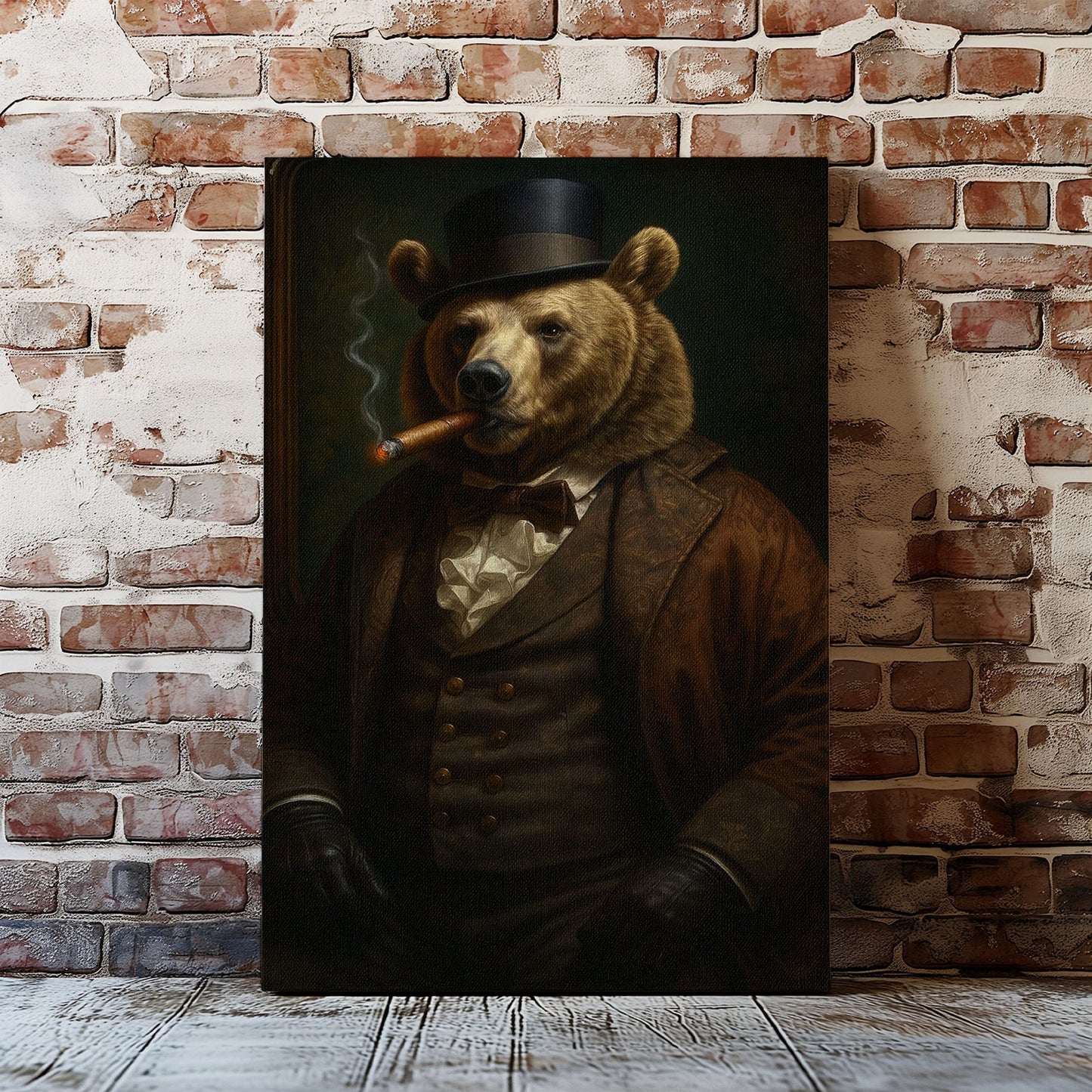 Cigar Bear Canvas Dapper Smoking Bear Vintage Wall Art
