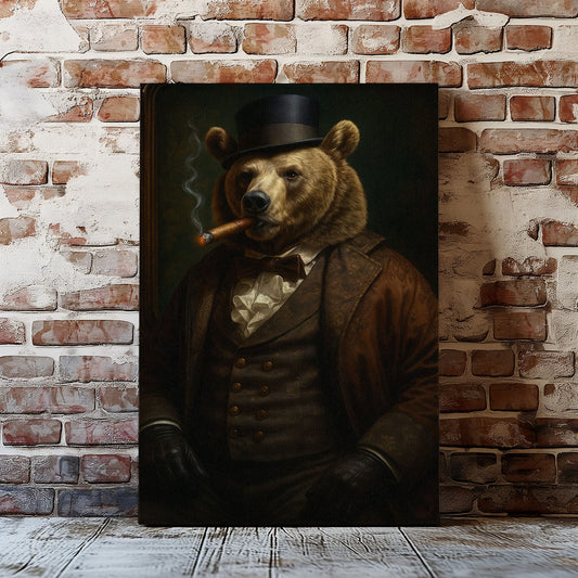 Cigar Bear Canvas Dapper Smoking Bear Vintage Wall Art