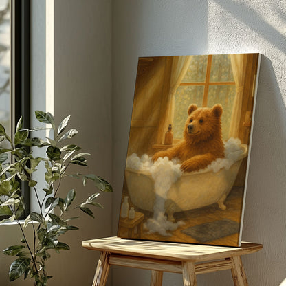Cozy Bear Bath Canvas – Cute Animal Bathroom Wall Art