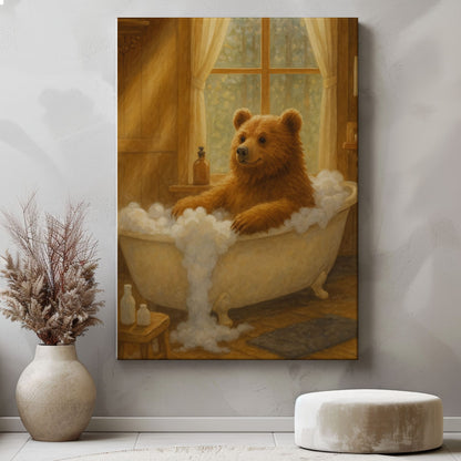 Cozy Bear Bath Canvas – Cute Animal Bathroom Wall Art