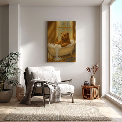 Cozy Bear Bath Canvas – Cute Animal Bathroom Wall Art