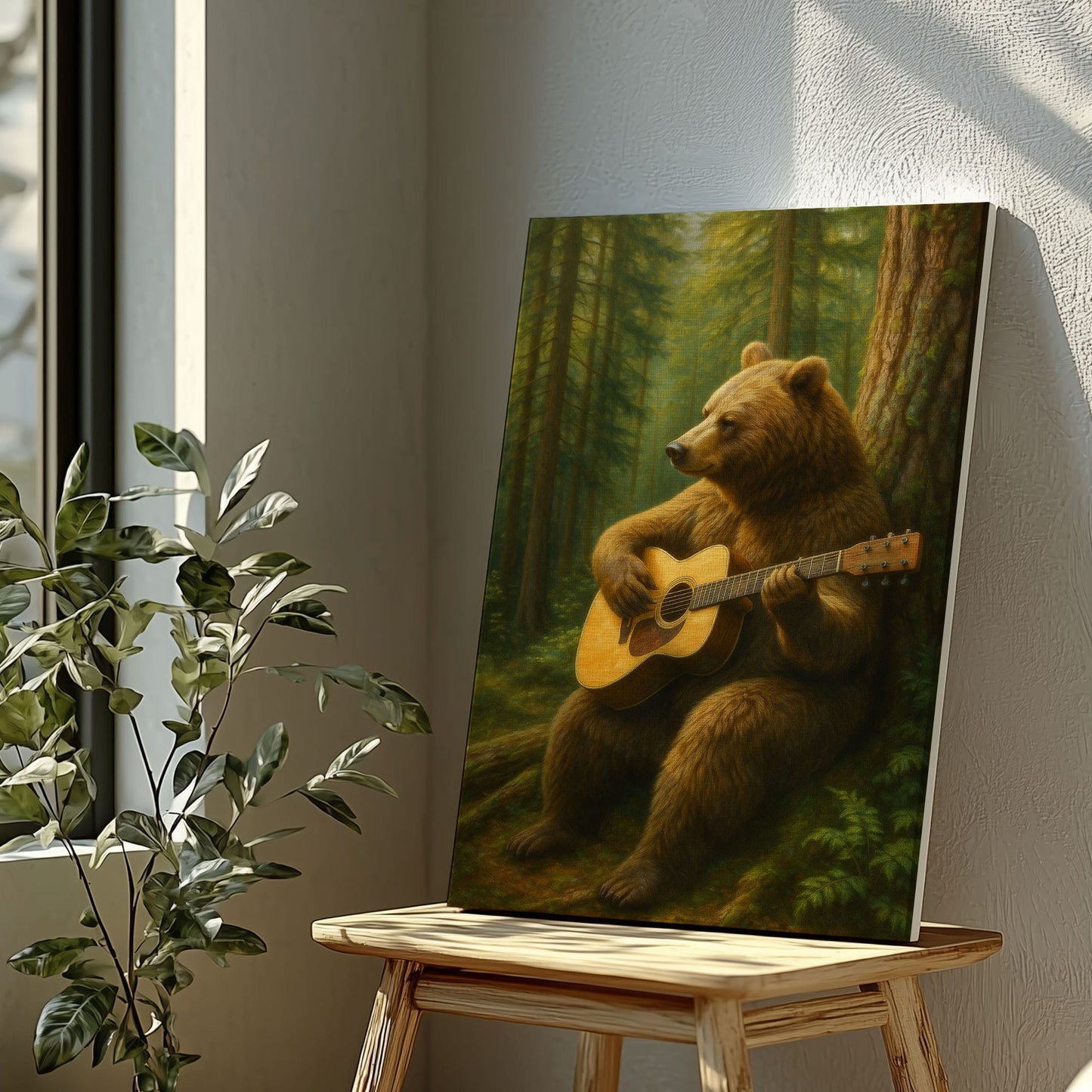 Guitar Bear Canvas Rustic Forest Animal Wall Art
