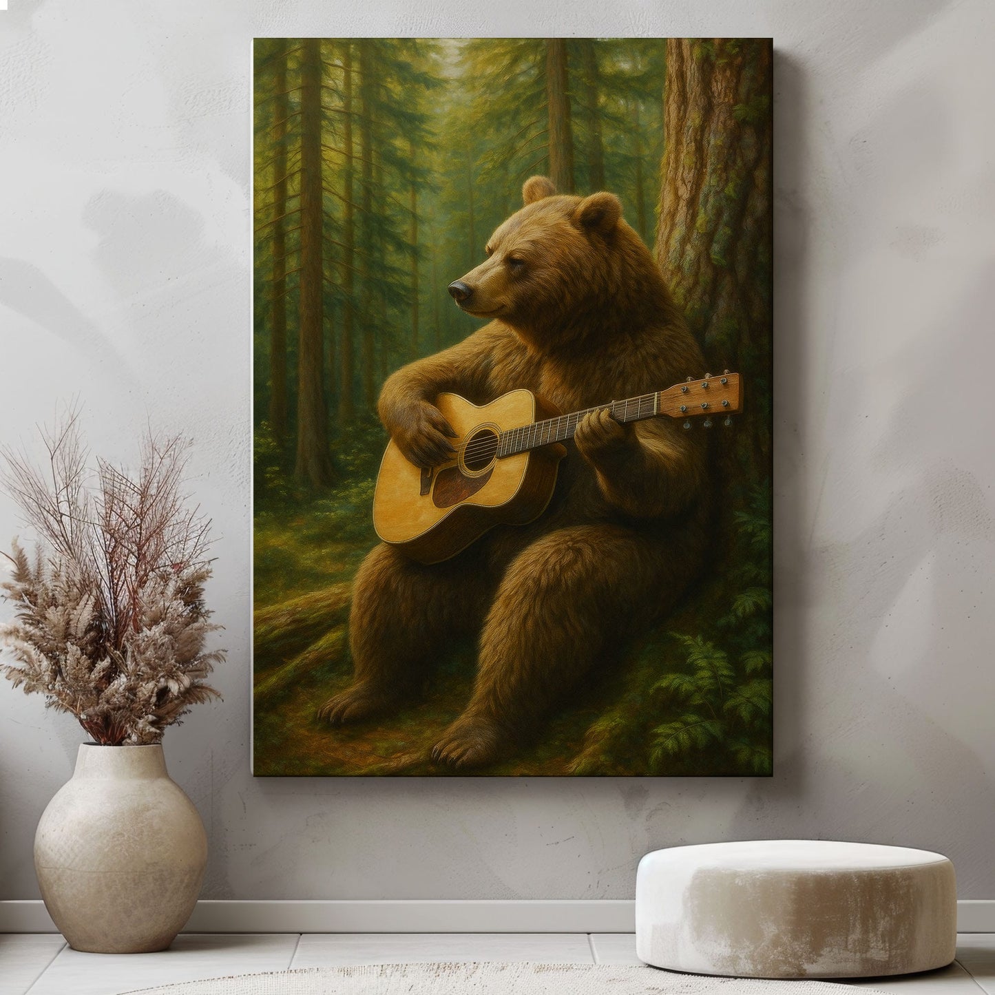 Guitar Bear Canvas Rustic Forest Animal Wall Art