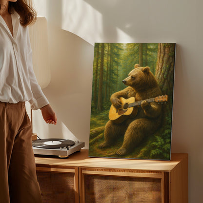 Guitar Bear Canvas Rustic Forest Animal Wall Art