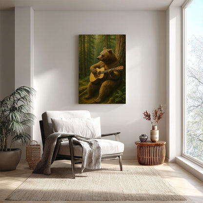 Guitar Bear Canvas Rustic Forest Animal Wall Art