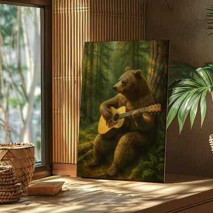 Guitar Bear Canvas Rustic Forest Animal Wall Art