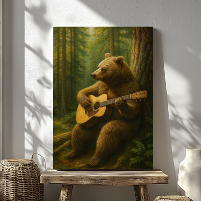 Guitar Bear Canvas Rustic Forest Animal Wall Art