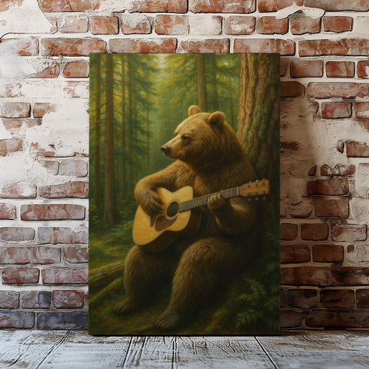 Guitar Bear Canvas Rustic Forest Animal Wall Art