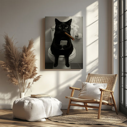 Funny Toilet Cigar Cat Canvas Bathroom Wall Art