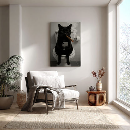 Funny Toilet Cigar Cat Canvas Bathroom Wall Art