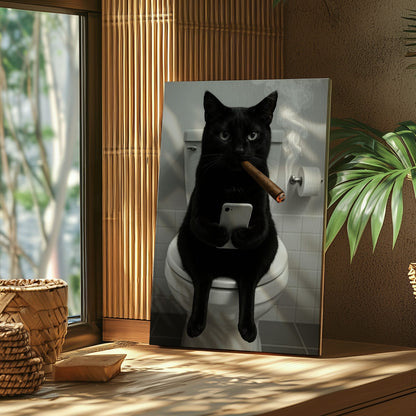 Funny Toilet Cigar Cat Canvas Bathroom Wall Art
